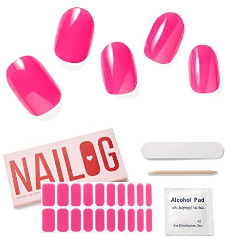 NAILOG Nagelfolie UV Härtend 20 Stück UV Nagelfolie - Pink Bomb | 20 extra lange Streifen, Gel-Nägel in Salonqualität zum Selbermachen, langanhaltend, HEMA-frei, vegan, einfach und sicher