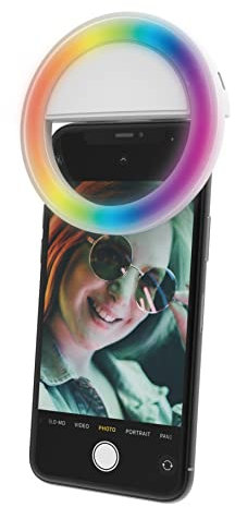 DigiPower Luce ad anello RGB per selfie cellulare, 36 LED 3 livelli di luminosità, luce ad anello ricaricabile USB, per smartphone, streaming live trucco, YouTube, TikTok e Vlogging, bianco,