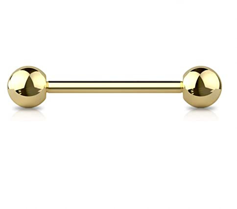 Jewel Barrel tungpiercing barbell tungstav bröst bröstvårtspiercing smycken, kroppssmycken 14 g (1,6 mm), 12/14/16 mm stavlängd, 4/5/6 mm kulstorlek, kirurgiskt stål (guld, 16)