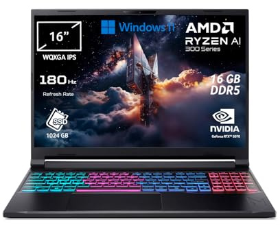 Acer Nitro V 16S AI ANV16S-61-R5BY Notebook Gaming 16 WUXGA IPS 180 Hz | NVIDIA GeForce RTX 5070 8 GB GDDR7, AMD Ryzen AI 7 350, Ram 16 GB DDR5, 1 TB SSD, Copilot+ PC, Windows 11, PC Portatile IA