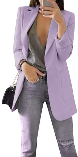 EFOFEI Femme Jackets Élégant Bureau Blazers Décontractés À Manches Longues Blazer Slim Fit OL Bureau Affaires Cardigan Blouson De Mode Chic Violet Clair XXL