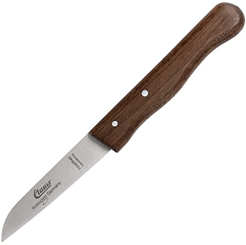 Clauss Küchenmesser aus Solingen, Gemüsemesser klein mit ergonomischem Holzgriff aus Schwarznuss und doppelten Nietstiften, scharfe gerade Klinge, 17 cm, CL-20003