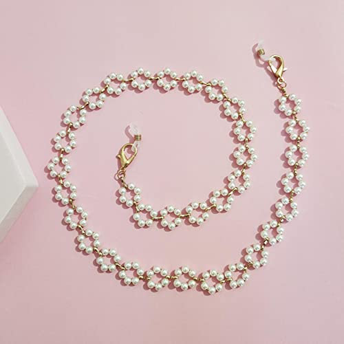 Brillenkette Schmuck Perle Blume Brille Kette Handgemachte Perlen Kopfhörer Anti-Tropfen-Kette Sonnenbrille Halskette Weiß