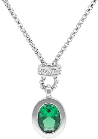 trendor Damenkette Silber Grüner Stein eleganter Silberschmuck für Frauen, Halsschmuck aus Sterlingsilber, zeitlose Geschenkidee 15135