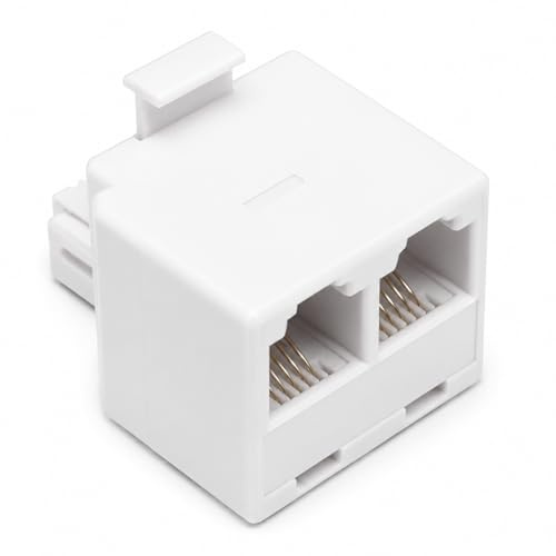 DRUT RJ11 Plug to 2 Way RJ11 Sockets Adapter Dual Cable Splitter, 4 Wires, 4P4C