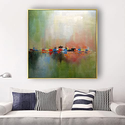 Ölbilder Auf Leinwand Handgemalt,100% Handgemaltes Acrylgemälde Extra Großes Kunstwerk, Abstraktes Meer Segelboot Kunst Ölgemälde, Wandkunst Rahmenloses Cooles Bild Für Wohnzimmer Dekoration,50