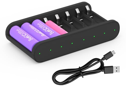 ISDT Battery Charger AA AAA Rechargeable Batteries 8-Bay Portable Smart Charger Fast Charging USB Input Port for 1.2V NiMH NiCd 1.5V Li-lon LiFePO4 Batteries with Bluetooth APP Connection (Black)