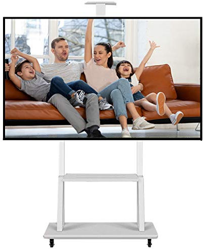 GGZONE 32 40 42 55 65 70Inch TVs White Universal TV Stand, Adjustable Height Rolling Floor Trolley Cart On Wheels, Include Av Camera Shelf, Support 100Kg beautiful scenery