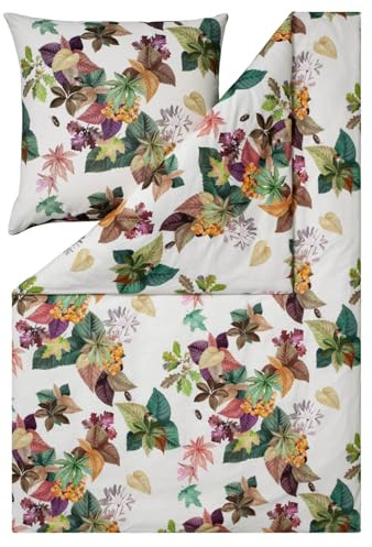 ESTELLA Bettwäsche Maple 4443 985 Multicolor Kuschelflanell Blätter Herbst Laub Ahorn Beeren Früchte Bunt, Größe:155 cm x 220 cm