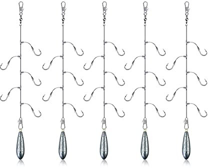 Ganchos de gusano 10 conjuntos de pincho en forma de pesca con forma de pesca conjuntos de líneas de mosca conjuntos de camarón boca luya lentejuelas piel piel blanco rayas perca Anzuelos de pesca sur