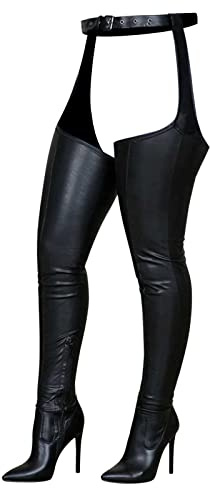 Thigh High Over Knee High Boots Women Leather Belt Stretch Sexy Boots Winter Autumn Vintage Boots Mid High Heeled Smart Long Shoes Ladies Wide Fit Black Knee High Boots Plus Size