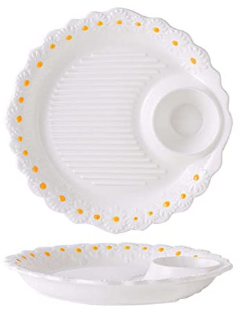 BULINO Serving Tray，Divided Dinner Plates,Little Daisy Serving Platter for Chip and Dip Set, Serving Bowl Set of 2 for Entertaining, White Serving Platter and Dish -white-10 (Color : Wit, Size : 10)