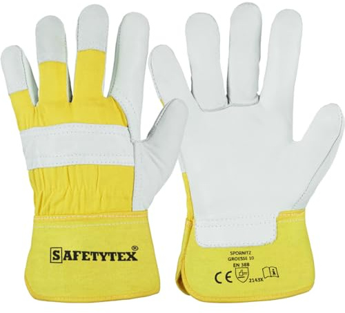 Safetytex Rindvollleder Arbeitshandschuhe EN388 robust (Gr. 11, 12 Paar) | Lederhandschuhe für Bau- und Gartenarbeit, doppelt genähte Nähte, strapazierfähig, langlebig, hoher Komfort