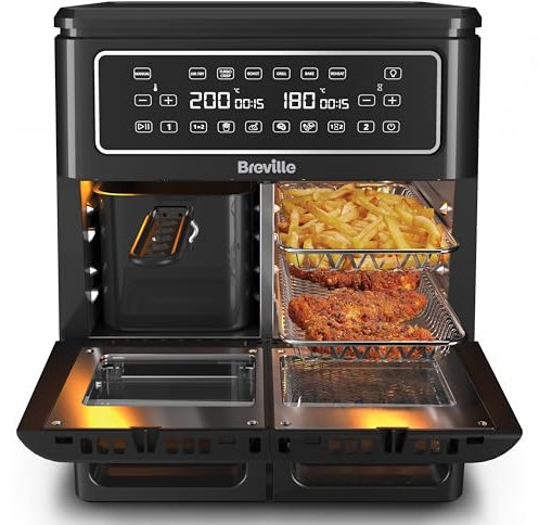Breville Halo Flexi Air Fryer | Digital Dual Air Fryer Oven | 11L: Serves 10+ People | FryBakeGrillRoast & Reheat | 2400 W | Save £65 a Year on Energy Bills* | Black [VDF130]