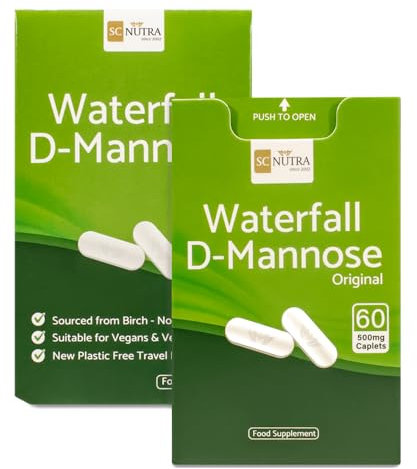 Waterfall D-Mannose Comprimés (Comprimés faciles à avaler) 60 x 500mg - Nouvel emballage pratique sans plastique | SC Nutra (Sweet Cures)