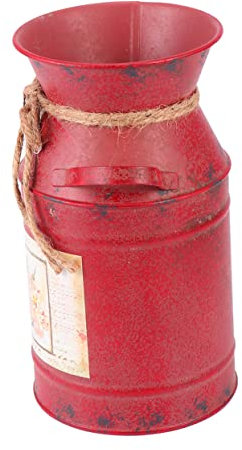 FUNOMOCYA Handmade Iron Flower Arrangement Kettle Red Retro Gardening Bucket Vintage Flower Container Planter for Home Shop Office Display