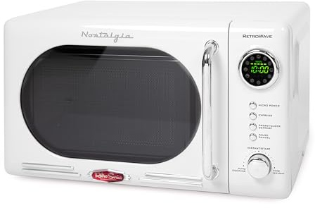 Nostalgia Retro Compact Countertop Microwave Oven - 0.7 Cu. Ft. - 700-Watts with LED Digital Display - Child Lock - Easy Clean Interior - White