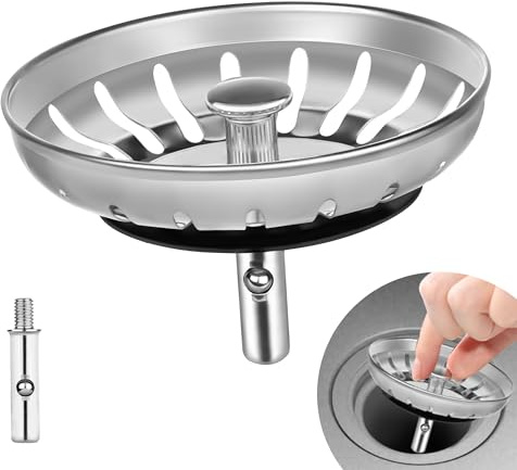 M JINGMEI Tappo per Lavello,Tappi Lavandino Cucina,Filtro Tappo per Lavello Cucina 84mm Acciaio Inox con Comoda Chiusura，Diametro 84-85,3 mm Cestello per Setaccio