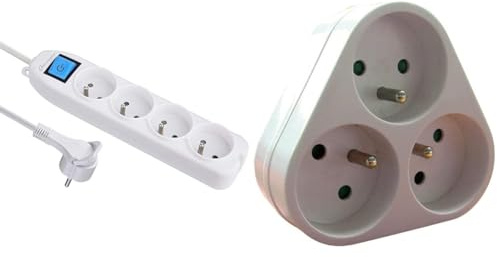 Electraline 32041 Bloc 4 Prises avec Interrupteur/fiche Plate 1,5 m Blanc & Triplite 3X 16A Triangulaire - Blanc - Zenitech