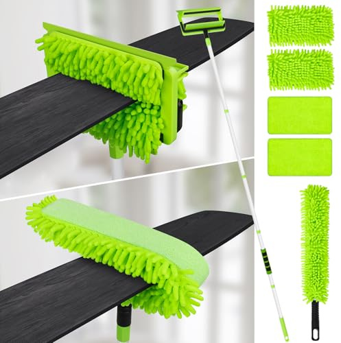 Ceiling Fan Cleaner Duster with 75'' Extension Pole, Flexible High Ceiling Fan Blades Cleaning Tool, Reusable Skinny Duster for Tight Spaces