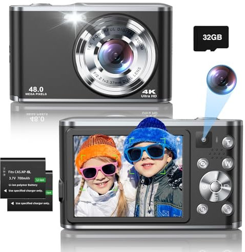 4K Digitalkamera mit Dual-Kamera HD 48MP AutoFocus Fotoapparat Fotokamera mit 32GB Karte,16X Digitalzoom Vlogging Kamera Kompaktkamera für Einsteiger