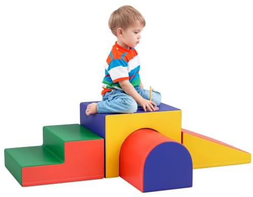 HOMCOM 4 TLG. Schaumstoff Bausteine Bausteinset für Baby&Kleinkinder Rot | Softbausteine,Klettern,Bauklötze,Weiche Schaumstoffbausteine,Riesenbausteine,Bauspielzeug,Grossbausteine