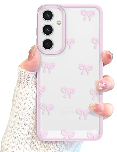 EYZUTAK Schutzhülle für Samsung Galaxy A14 4G/5G, transparent, niedliches Schleifenmuster, ästhetisch, erhöhter Kameraschutz, stilvoll, schlank, weich, langlebig, TPU-Schutzhülle, Damen, Pink
