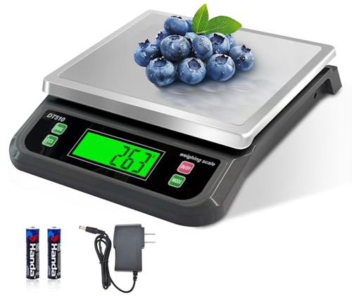 Large Digital Kitchen Scale 88lbs/40kg with 6 Unit Stainless Stee Food Scales with Tare and PCS Funtion LCD Display for Baking, Bread, Cooking, Meat, Vegetables, Farm with Adapter Grey
