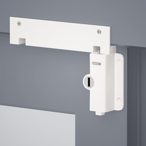 HOMOTEK 1 Pack Plastic Sliding Patio Door Door Lock for Glass Doors Window Locks for Horizontal Foot Kick Lock with Key, Universal Fits for Any Sliding Door and Window Top or Bottom Rails, White