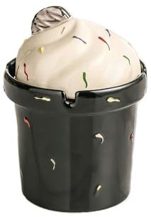 Aschenbecher Eiscreme-Formen-Aschenbecher mit Deckel, Trichter-Design, Aschenbecher, Keramik-Zigarettenaschenbecher for den Innen- und Außenbereich, Tischdekoration Desktop-Aschenbecher(Schwarz)