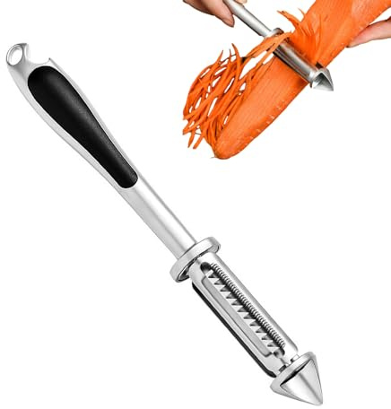 Pelador de verduras de acero, pelador de verduras y frutas | Pelador de patatas de acero inoxidable 5 en 1 - Pelador de verduras y frutas con excavador y abridor de botellas