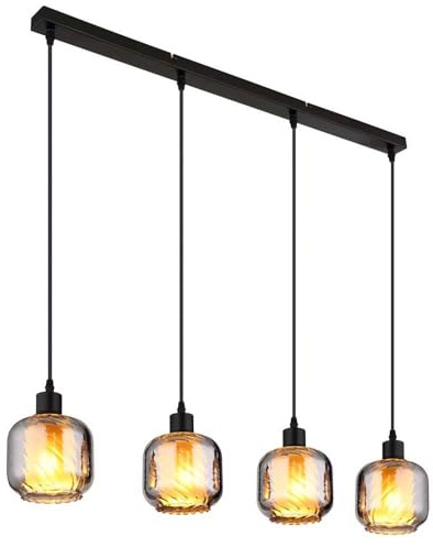 Esszimmerleuchte Hängelampe Pendelleuchte Rauchglas schwarz matt 4-Flammig E27