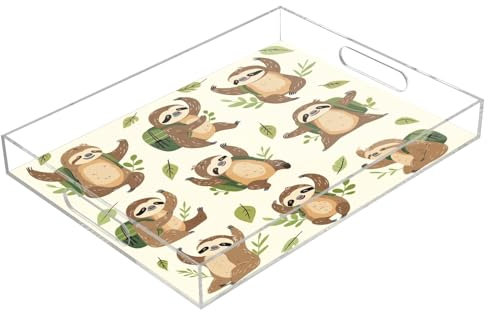 Happy Koalas Plateau de service rectangulaire en acrylique transparent avec poignées pour table basse, cuisine, salle de bain