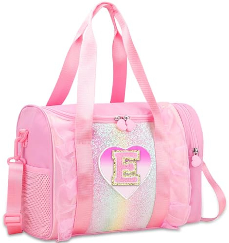 Personalized Monogram Dance Bag for Girls - 3-6 Years duffle bag for Kids Lightweight Water Resistant Oxford Backpack for Ballet Cheerleading Sleepovers Gymnastics Pink E
