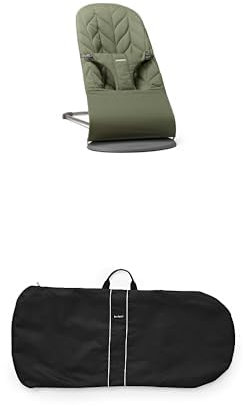 Bundle of BabyBjörn Babywippe Bliss, Gewebe, Blütenblatt-Steppung, Dunkelgrün + Transporttasche für Babywippe Schwarz