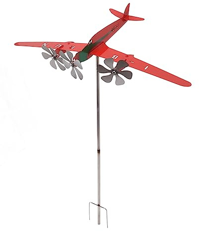 Aircraft Windmill, 3D Red Weather Vane Metal Airplane Wind Spinner Smooth Airplane Windmill for Garage Dome Barn Patio