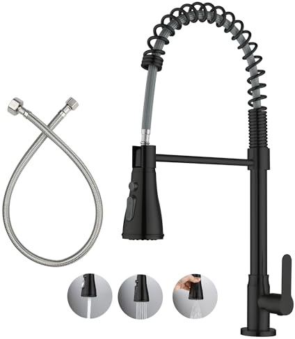 LIWEIKE Wasserhahn Kaltwasser Schwarz, 360° Drehbarer Kaltwasser armaturen mit 3 Strahlarten Wasserhahn nur Kaltwasser mit 50cm Anschlussschläuchen, Edelstahl