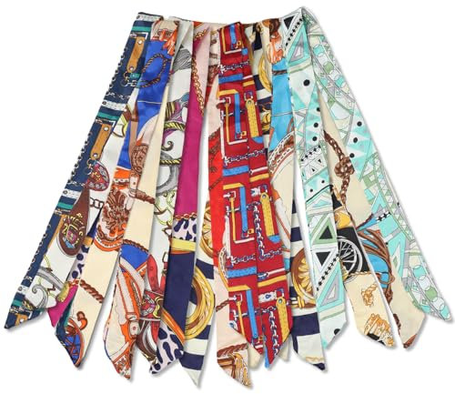 10 PCS Foulard Seta Donna, Sciarpe Eleganti 82×3,6 cm in Raso con Motivi Variati, Accessori Versatili per Stile, Eleganza e Personalità, Regalo per Ogni Occasione