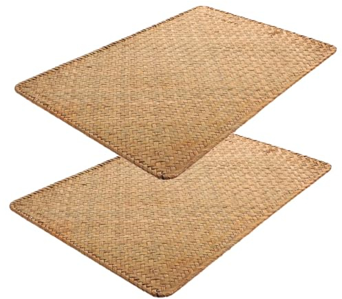 GLEAVI 2 Pezzi Tovagliette Intrecciate Rustiche in Coda di Ratto Effetto Antico, Sottopiatti Rettangolari 45x30cm per Tavola da Pranzo e Uso Multifunzionale