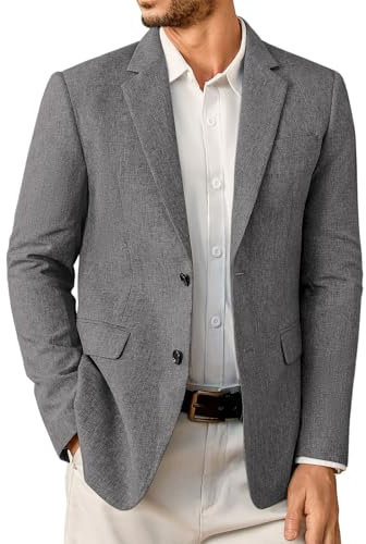 Elainone - Blazer da uomo, stile slim fit, leggero, con due bottoni, giacca classica da abito formale, business, casual, sportiva, Grigio, XL