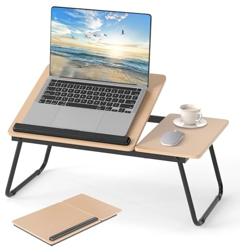 LIFEZEAL Tavolino, Vassoio da Letto per PC, Colazione, Mangiare, Pieghevole, Regolabile, Inclinabile, Servitore, con 2 Piani Separati, Barra Anticaduta (nero)