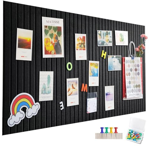 Große Filz Pinnwand Selbstklebend ，60 x 40cm Filzboard,vertikaler Streifen dekorative Pinnwand aus Filz， faltbare Fototafel Memotafeln Memo Boards Bulletin Board für Büro Küche-Schwarz