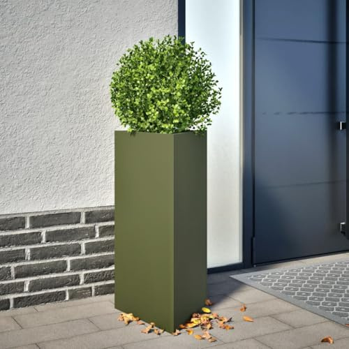 CKioict Macetero verde oliva triangular maceta para plantas exterior terraza 40 x 34,5 x 70 cm acero
