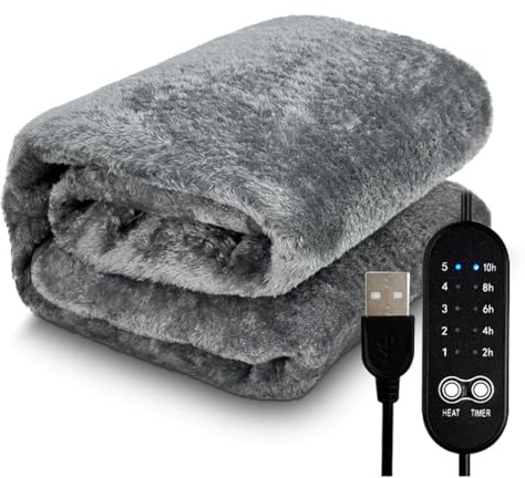 Eighosee Coperta Riscaldante Elettrica USB Coperta Riscaldante Peluche Invernale Regolabile in Temperatura e Temporizzazione Pad Riscaldante 150x160 cm