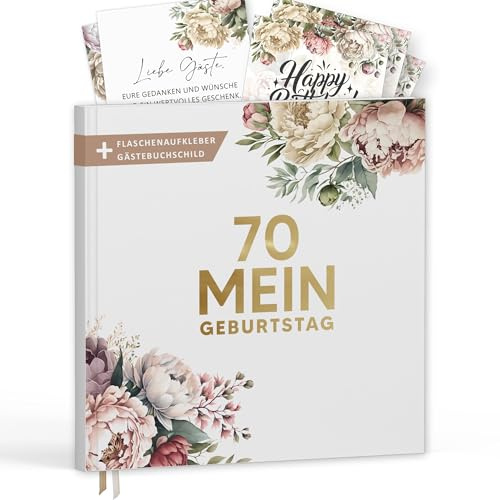 Gästebuch zum 70. Geburtstag mit Weinetiketten – Erinnerungsbuch Vintage Look Geschenk für Familie & Freunde zum Ausfüllen ohne Fragen – Hardcover Blanko 72 Seiten (70 Mein Geburtstag / PR, 21x21cm)