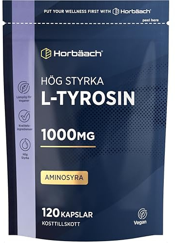 L Tyrosine 1000mg | 120 Veganska Pulver Kapslar | Hög Styrka Tyrosin Supplement | Aminosyra | av Horbaach