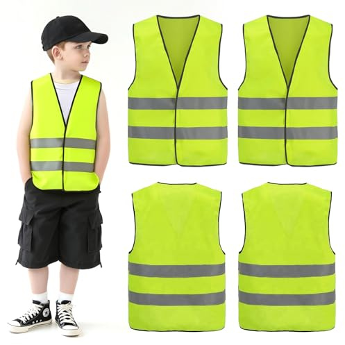 2PCS Kids High Vest Visibility Hi Viz Safety Vest, Hi Vis Vests for Kids,High Visibility Reflective Vest kids, Hi Vis vest Safety with Reflective Strips for Traffic Work, Construction, Running (L)