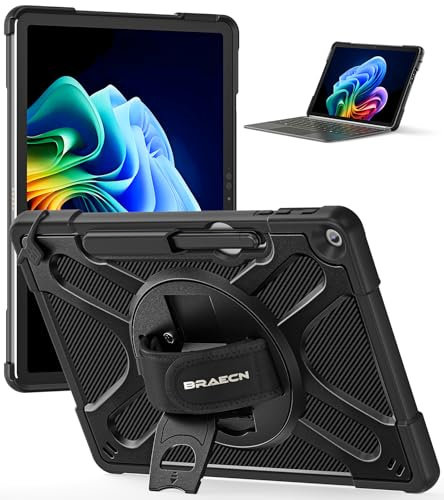 BRAECN Hülle für Microsoft Surface Pro 12 Zoll 2025 | Stoßfeste Robuste Tragbare Schutzhülle mit 360°Drehbarem Ständer und Handgurt, Schwarz