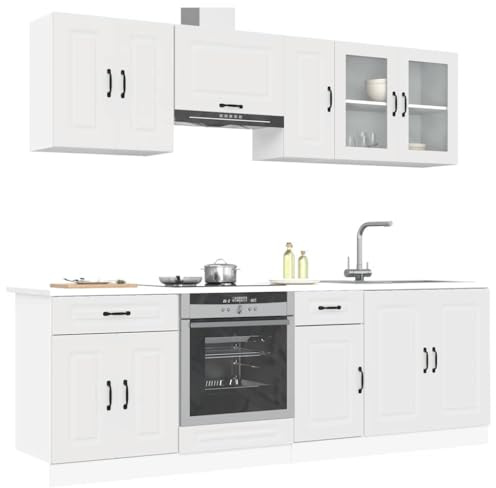 Amorsee 8-TLG. Moderne Küchenzeile ohne Elektrogeräte 285 cm Küchenmöbel Komplett in Weiß Küchenschrank Einbauküche Küchenblock Hängeschrank Spülenunterschrank Kalmar