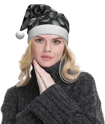 ESNAIUVCD Many Black Pebbles Print Santa Hat Christmas Hat For Adult Soft Plush For Christmas New Year Festive Party Supplies
